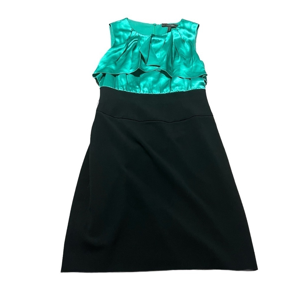 BCBGMaxAzria Teal and Black Formal Dress Satin top ruffles Size 8 Cocktail Hoco